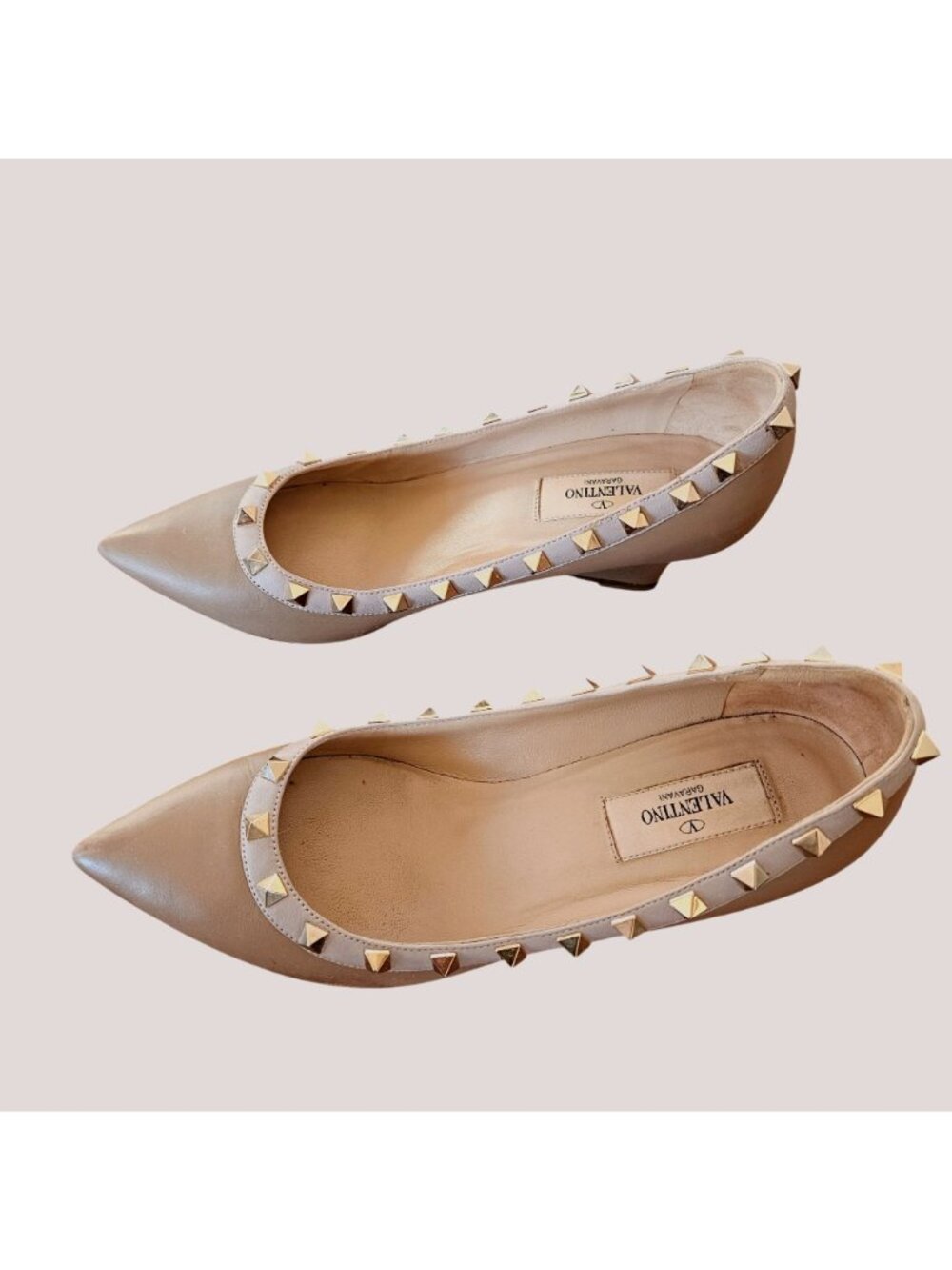 Valentino Garavani Rockstud Leather Wedge Pump Taupe Italy Sz 37.5  US 7 - Picture 12 of 12